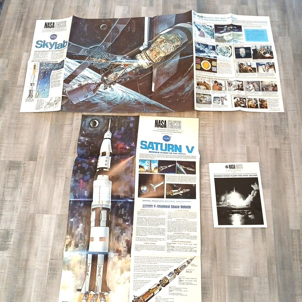 VINTAGE CLASSIC 1972 NASA SKYLAB NASA FACTS POSTER 21X47 NF-43 SATURN V Lot